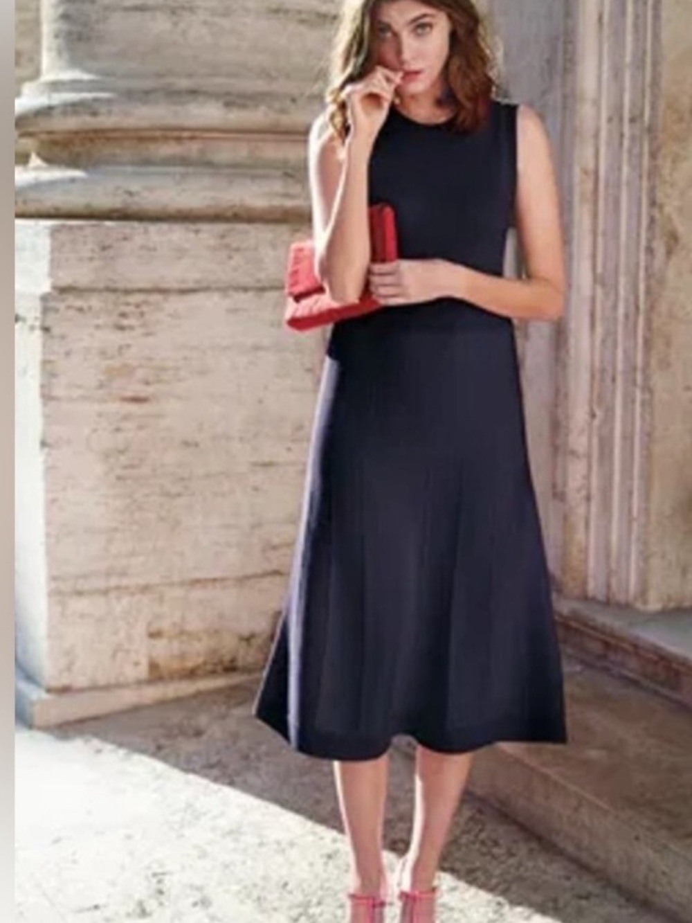 Boden Eleana Midi Dress Women 4R Navy Blue Rib Knit Fit & Flare Sweater Dress